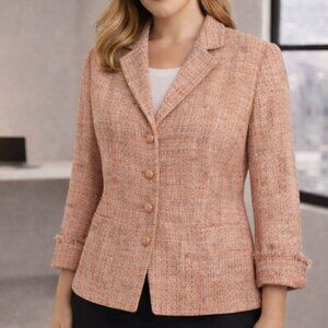 Kasper Pink Tweed Blazer Jacket 8 Frayed Cuff Lady Jacket Preppy Coquette Chic